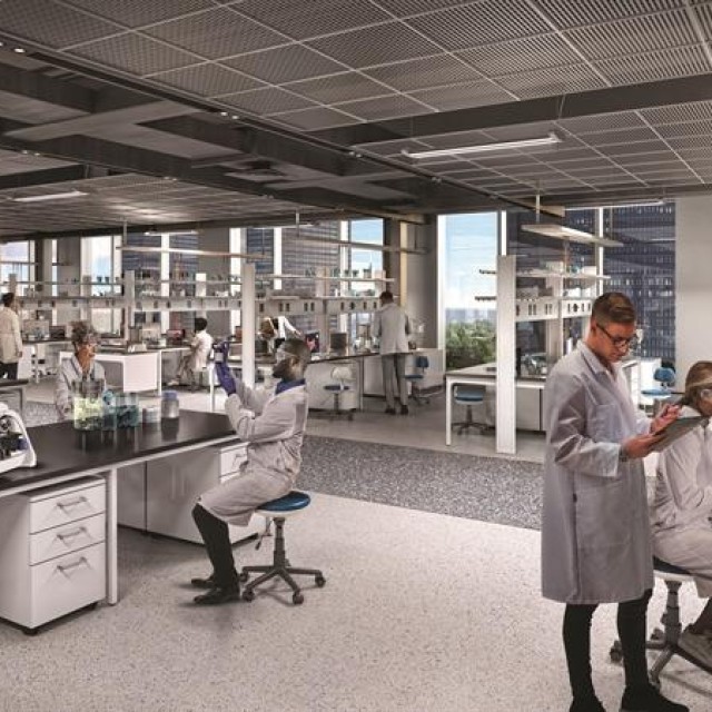 A photo illustration of a prospective lab space in the Hyde Park Labs building.